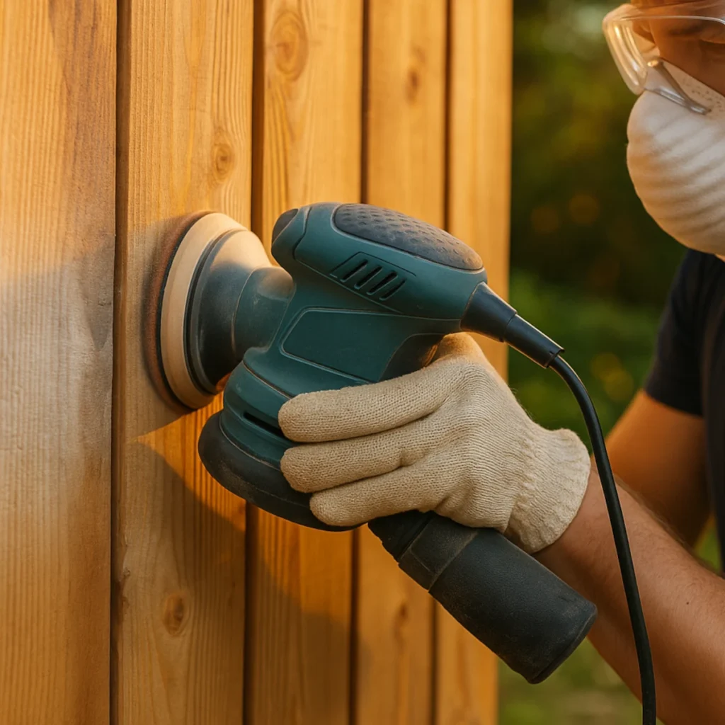 Jak pomalować drewniany płot – szlifowanie szlifierką mimośrodową 125 mm przed malowaniem