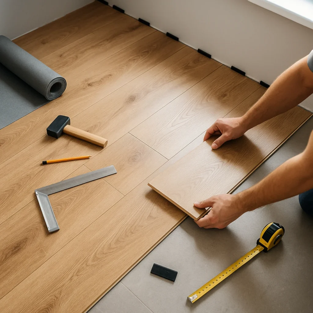 Panele podłogowe do domu – montaż paneli na klik w salonie, spacery dylatacyjne i podkład podłogowy