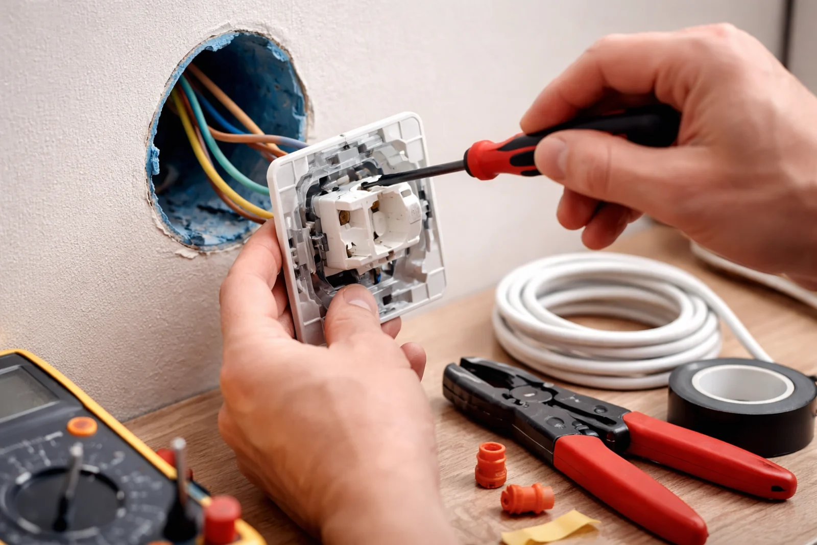 Wymiana gniazdka elektrycznego – podłączanie przewodów w puszce ściennej podczas montażu nowego gniazdka