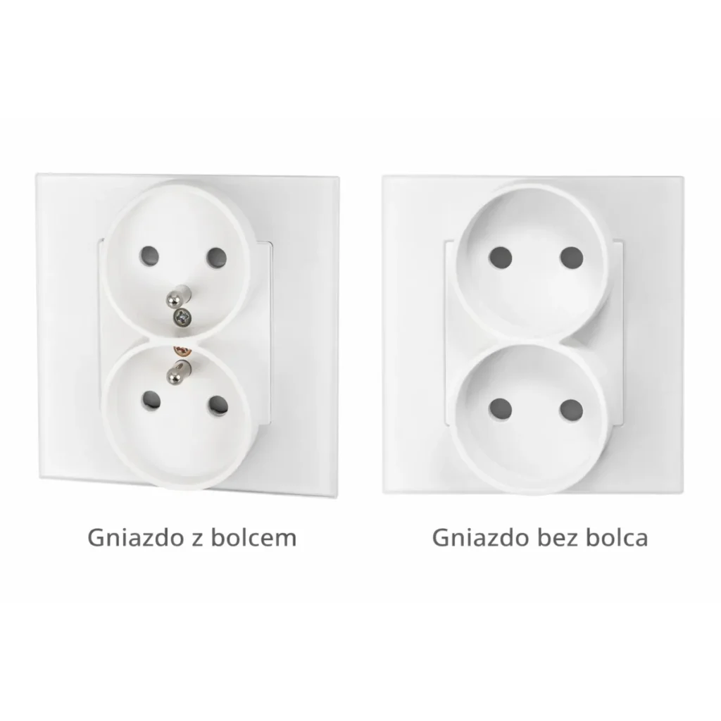 Porównanie gniazdka z bolcem i gniazdka bez bolca – dwa gniazda elektryczne obok siebie