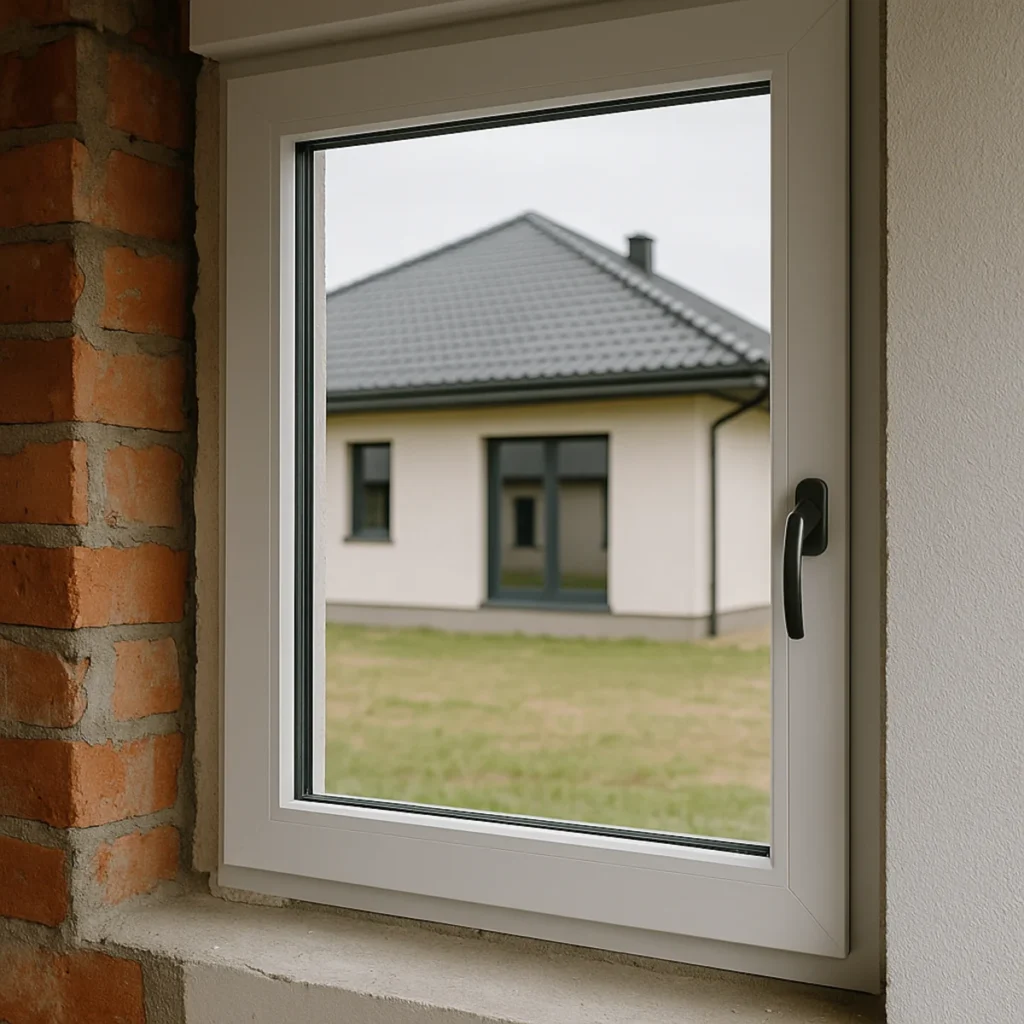Wnętrze domu z nowym białym oknem PCV, widok na ogród – jak wybrać okna do domu
