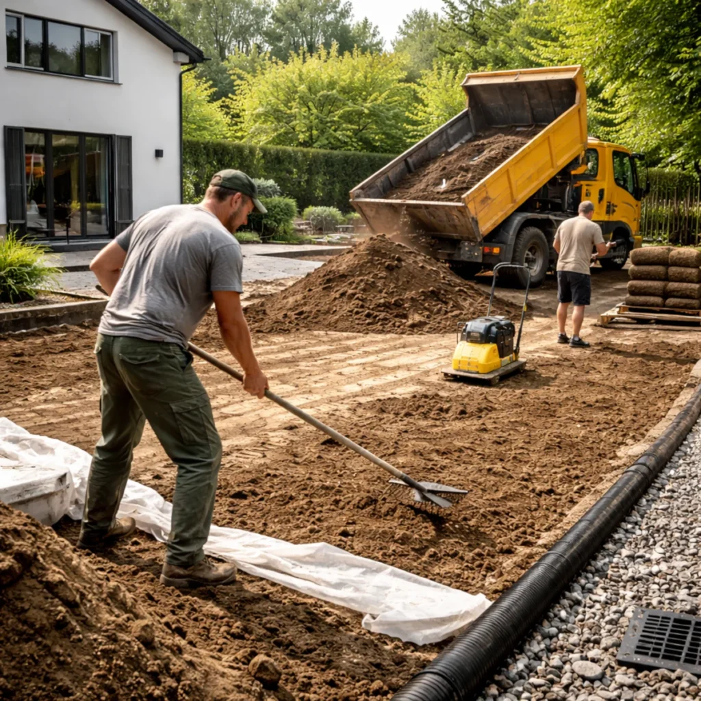 Niwelacja terenu na działce – wyrównanie gruntu i przygotowanie spadków pod odwodnienie