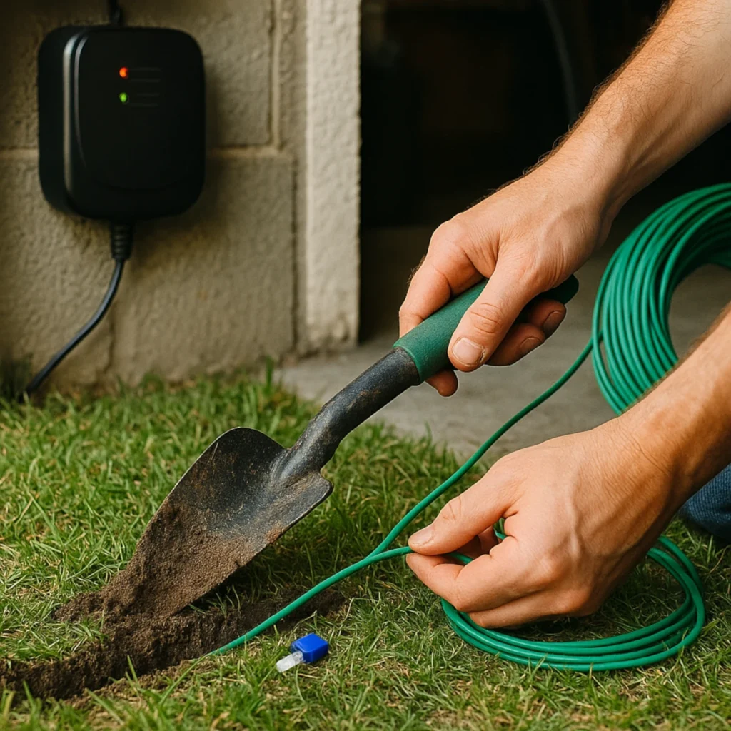 Montaż pastucha elektrycznego dla psa – układanie przewodu w trawniku