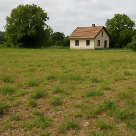 Odrolnienie działki – niezaorana, naturalna działka z domem w tle