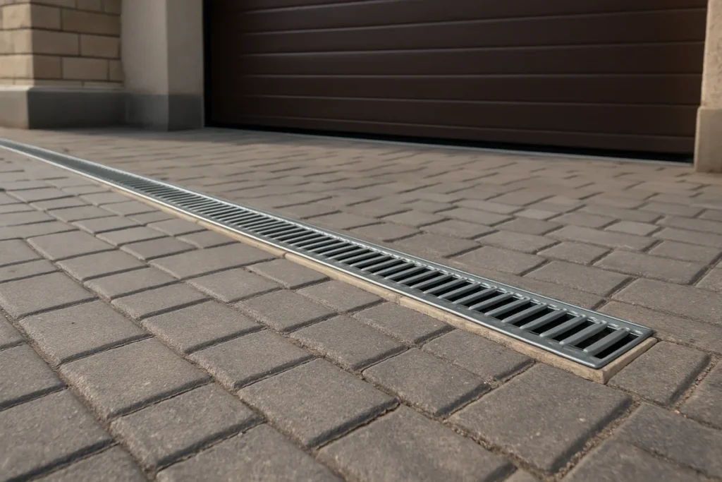 Odwodnienie liniowe podjazdu z kostki brukowej przed garażem