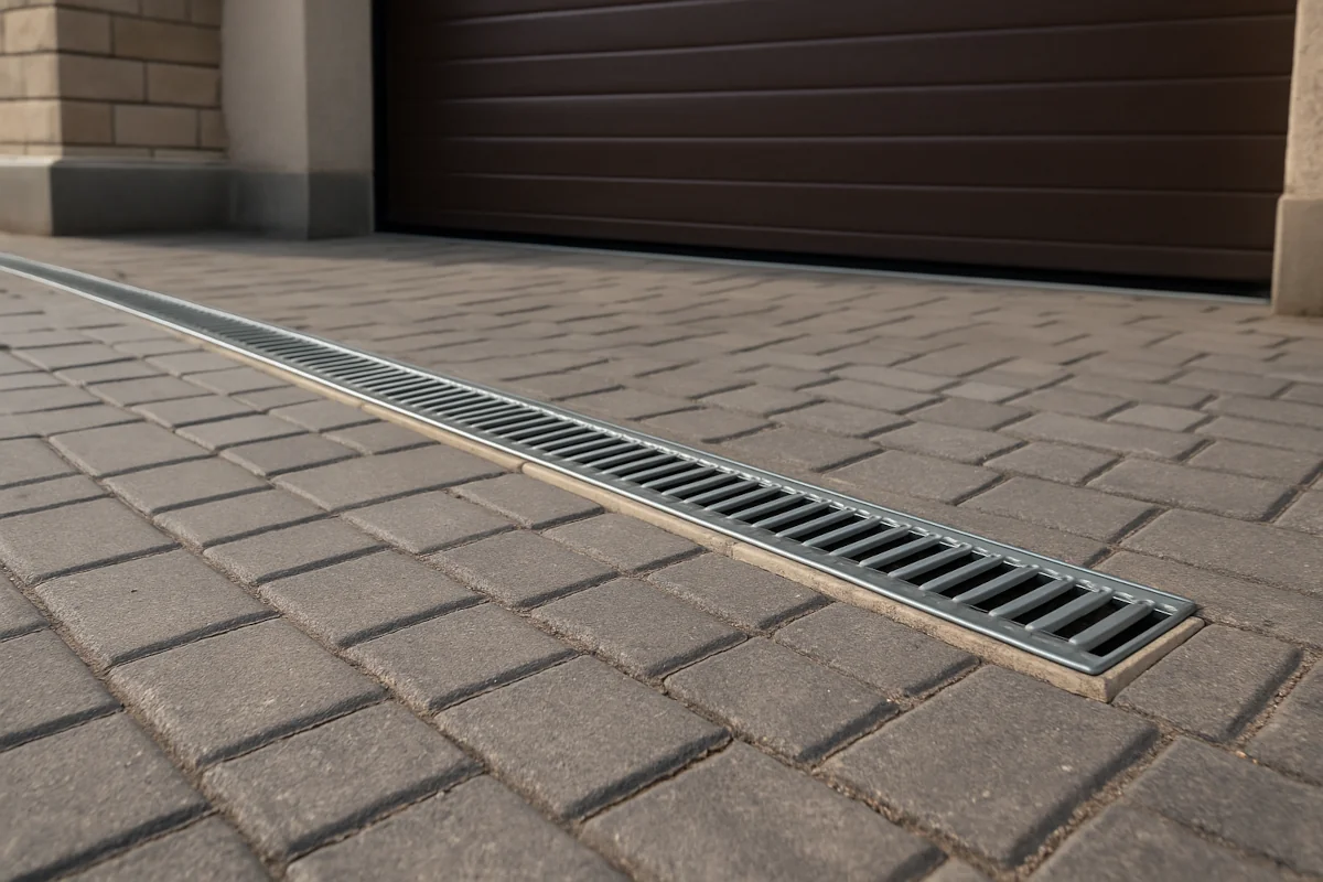 Odwodnienie liniowe podjazdu z kostki brukowej przed garażem