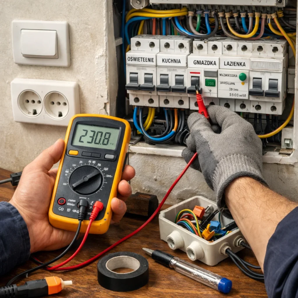 Przegląd instalacji elektrycznej w domu – pomiar napięcia w rozdzielnicy multimetrem