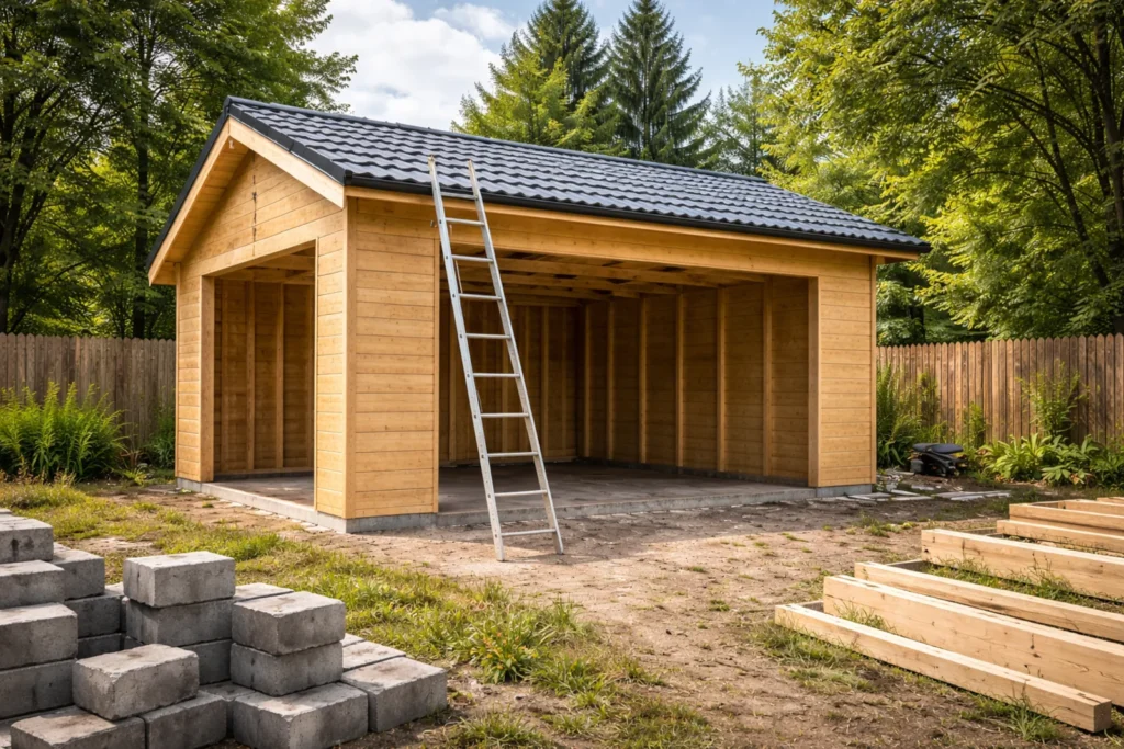 Drewniany garaż w budowie na działce – garaż bez pozwolenia w praktyce