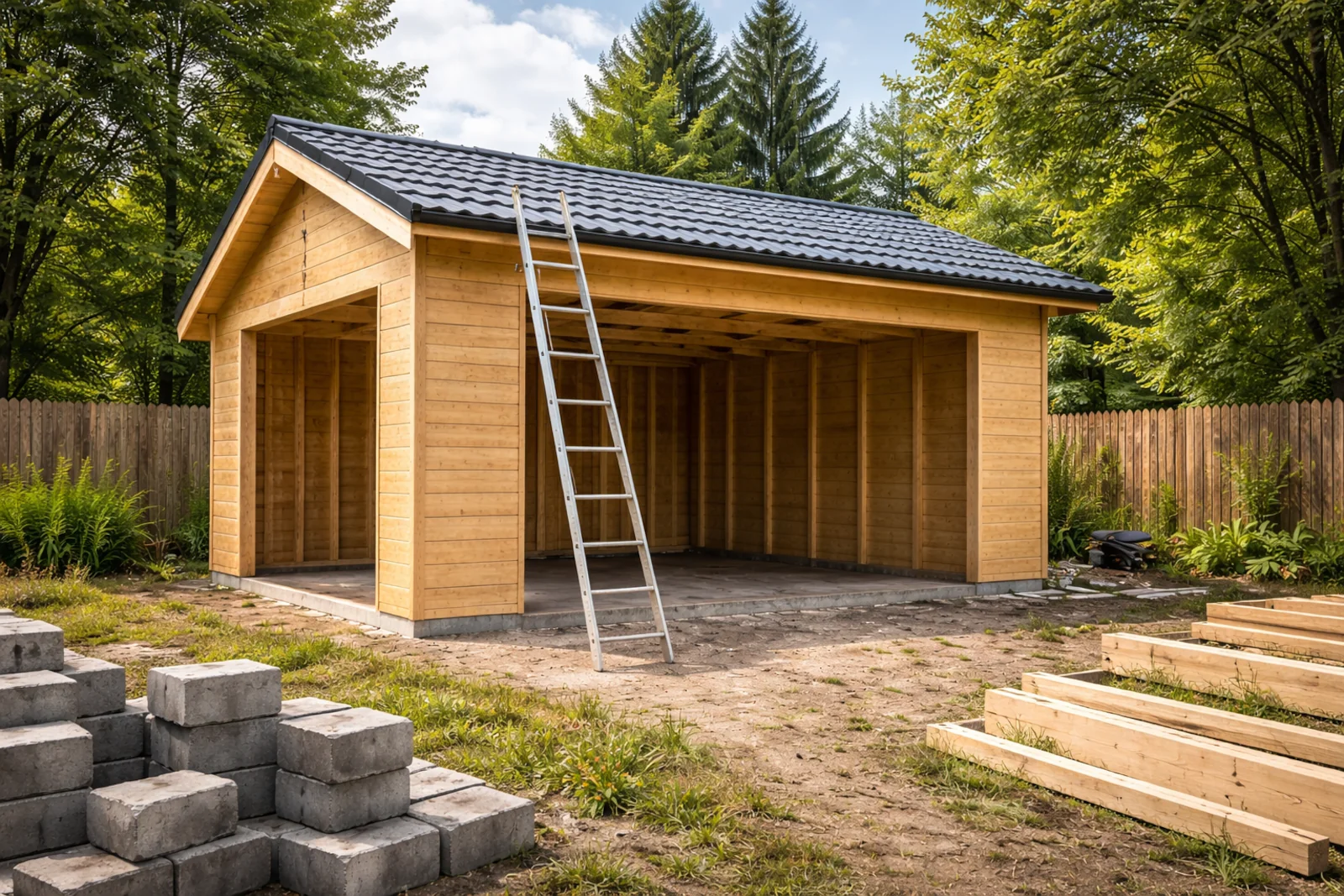 Drewniany garaż w budowie na działce – garaż bez pozwolenia w praktyce